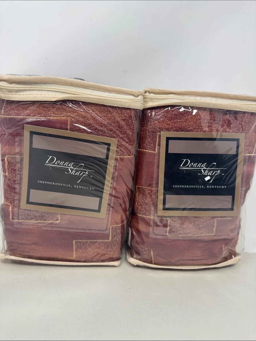 VINTAGE DONNA SHARP KING PILLOW SHAMS RED DESERT LOT / PAIR OF 2 QUILTED